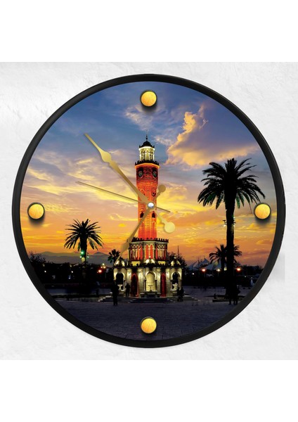 Izmir Saat Kulesi Kanvas (Ahşap) Duvar Saati - 70 cm