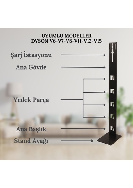 Siyah Dyson Gen5 Detect , V15 Uyumlu Şarjlı Süpürge Standı