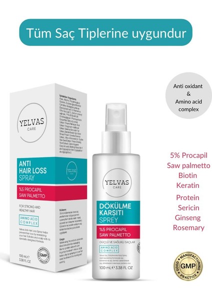 Yelvas Care Procapil 5% ve Saw Palmetto Saç Dökülmesine Karşı Güçlendirici Sprey (Serum) 100 ml