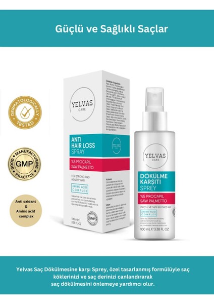 Yelvas Care Procapil 5% ve Saw Palmetto Saç Dökülmesine Karşı Güçlendirici Sprey (Serum) 100 ml