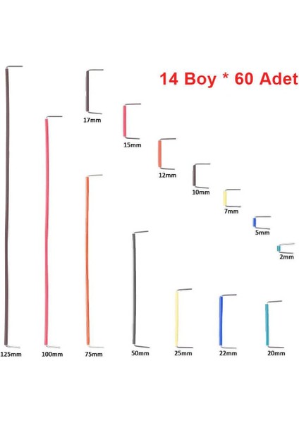 840 Adet 14 Boy Breadboard Jumper Uçları Açık Kesilmiş Tel Kablo (14 Farklı Boy 60 Ar Adet)