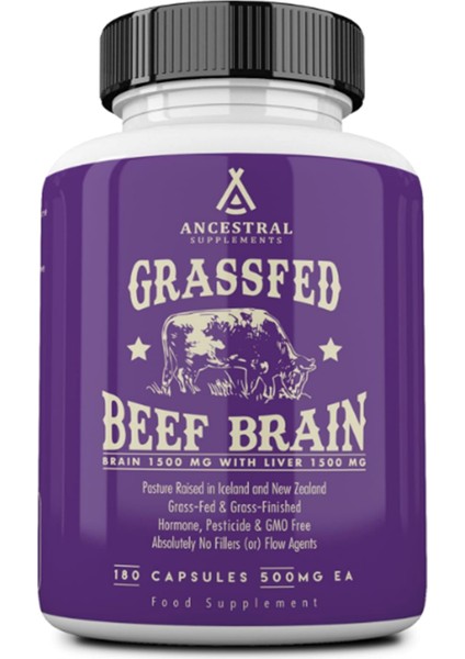 Grass Fed Beef Brain With Beef Liver 3000MG 180 Capsul Usa Menşei 3693