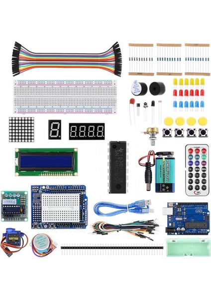 Arduino Uno R3 Başlangıç Eğitim Seti Kiti - Kutulu - 33 Parça 103 Adet