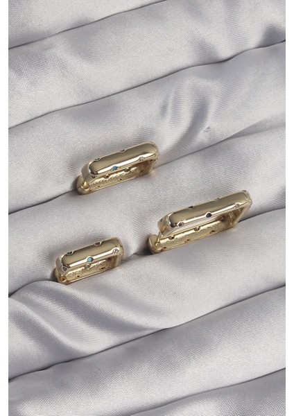 Pirinç Gold Renk Renkli Zirkon Taşlı Kare Model Küpe Seti