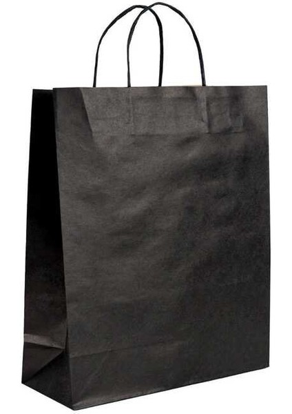 Burgu Saplı Siyah Kağıt Çanta 26X14X29 cm - 25 Adet
