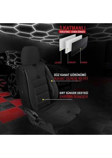 Megane 1 Uyumlu Lüks Oto,araba Tay Tüyü Koltuk Kılıfı Siyah
