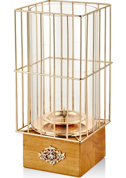 Seta Regina Mumluk Ahşap Ayaklı Kafes Küçük Gold 37*16 cm