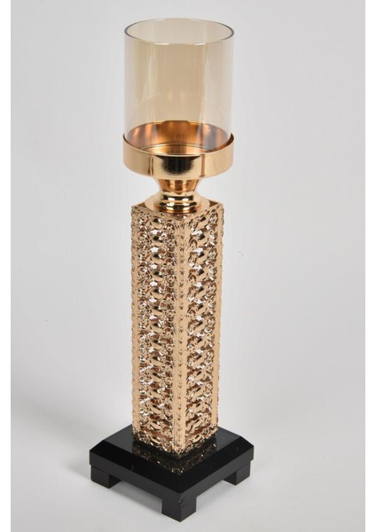 Seta Regina Şamdan Örme Siyah Ayak Gold Büyük 10X10X38 cm