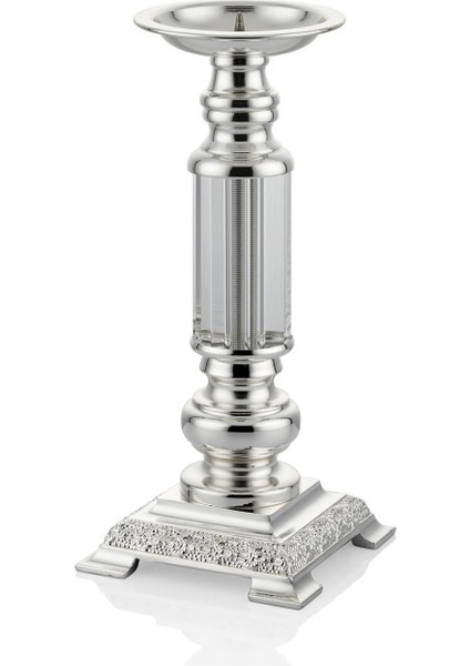 Seta Steel Şamdan Desenli Ayak Büyük Sılver 25 cm