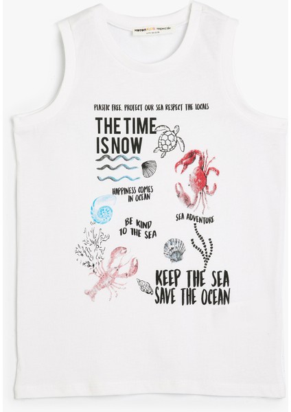 Tişört Yaz Temalı Baskı Detaylı Kısa Kollu Bisiklet Yaka Pamuklu