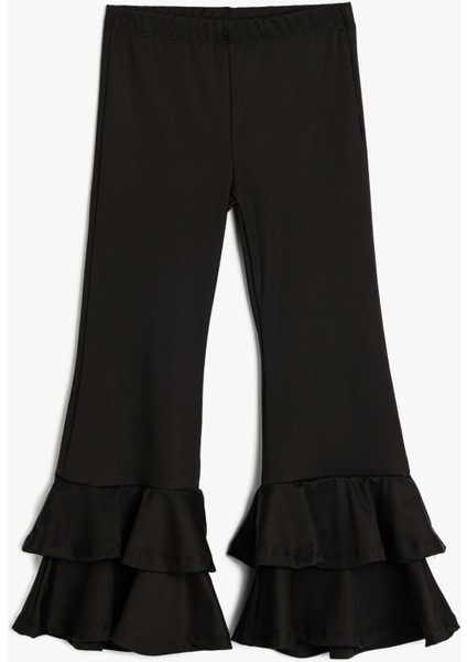 Ispanyol Paça Pantolon Fırfır Detaylı Beli Lastikli