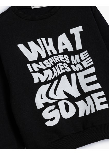 Sweatshirt Slogan Baskılı Bisiklet Yaka Uzun Kollu modelleri