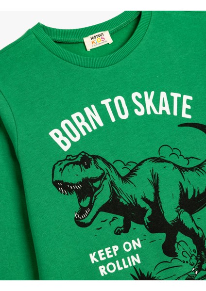 Sweatshirt Dinozor Baskılı Bisiklet Yaka Uzun Kollu Şardonlu modelleri