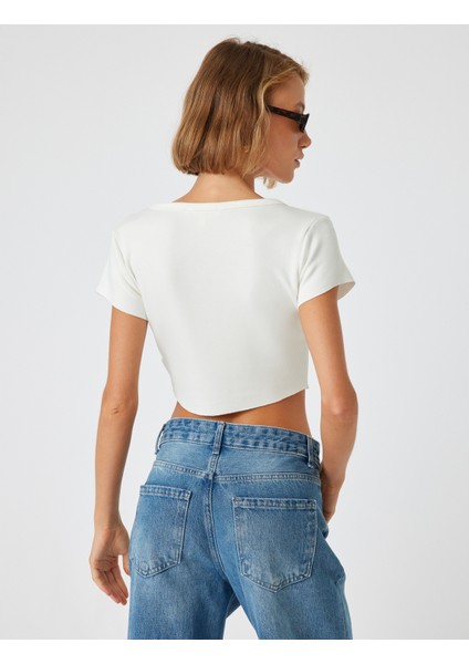 Crop Viskon Tişört V Yaka Kısa Kollu Slim Fit
