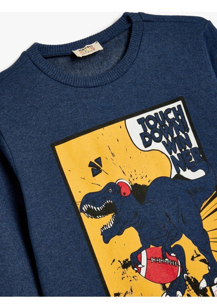 Sweatshirt Dinozor Baskılı Bisiklet Yaka Uzun Kollu Şardonlu modelleri