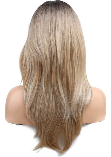 Katlı Kesim Özel Kahküllü Düz Kanekalon Fiber Sentetik Orta Boy Peruk / Kahve / Platin Ombre ve Röfleli / (LISINYA175) modelleri