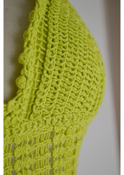 Kadın Uzun Göğüs Kısmı Örme Detaylı Kalp Yaka Keten Kloş Elbise Plaj Elbisesi Yeşil Siyah fırsatları