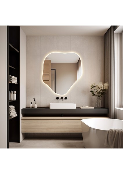 Estetik Banyo Aynası, LED Aydınlatmalı Kuaför Salon Duvar Aynası, Modern Tasarım Tuvalet Aynası