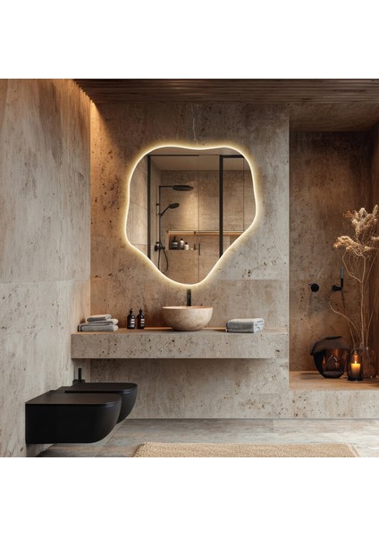 Estetik Banyo Aynası, LED Aydınlatmalı Kuaför Salon Duvar Aynası, Modern Tasarım Tuvalet Aynası