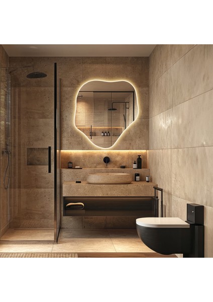 Estetik Banyo Aynası, LED Aydınlatmalı Kuaför Salon Duvar Aynası, Modern Tasarım Tuvalet Aynası