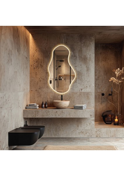 Asimetrik Tasarım Ledli Banyo, Tuvalet Aynası, LED Işıklı Modern Lavabo Kuaför Salon Aynası