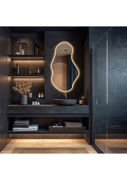 Asimetrik Tasarım Ledli Banyo, Tuvalet Aynası, LED Işıklı Modern Lavabo Kuaför Salon Aynası