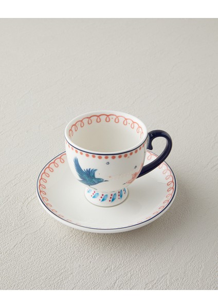 English Home Carnaval Birds New Bone China Kahve Fincan Takımı 4 Parça 2 Kişilik Mavi