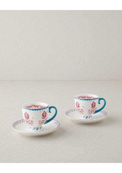 English Home Carnival Sparrow New Bone China Kahve Fincan Takımı 4 Parça 2 Kişilik Fuşya