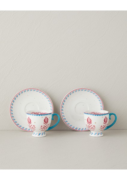 English Home Carnival Sparrow New Bone China Kahve Fincan Takımı 4 Parça 2 Kişilik Fuşya