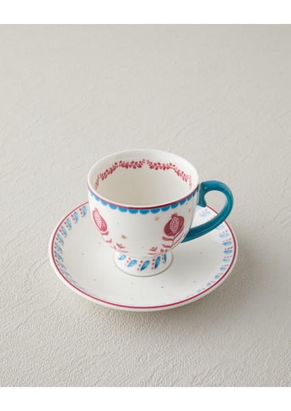 English Home Carnival Sparrow New Bone China Kahve Fincan Takımı 4 Parça 2 Kişilik Fuşya