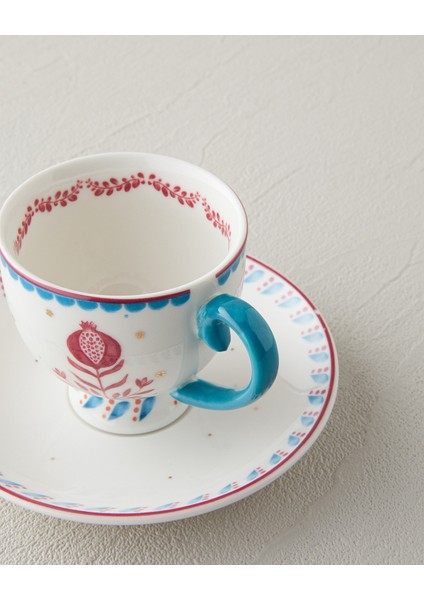 English Home Carnival Sparrow New Bone China Kahve Fincan Takımı 4 Parça 2 Kişilik Fuşya