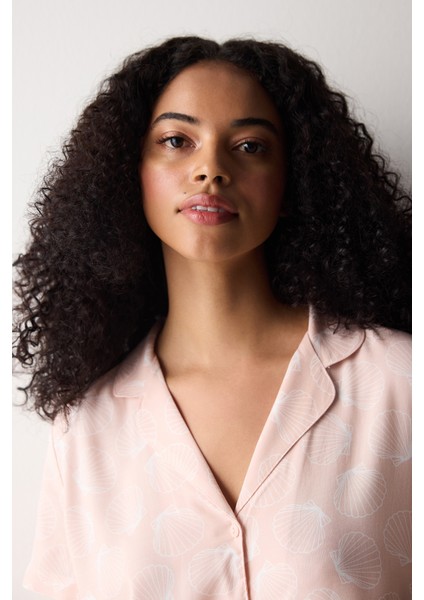 Rosy Shells Mor Gömlek Kısa Kollu Düğmeli Şort Pijama Takımı fiyatları