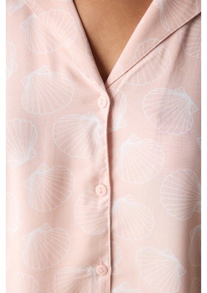 Rosy Shells Mor Gömlek Kısa Kollu Düğmeli Şort Pijama Takımı modelleri