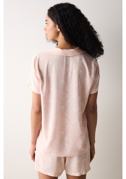 Rosy Shells Mor Gömlek Kısa Kollu Düğmeli Şort Pijama Takımı fırsatları