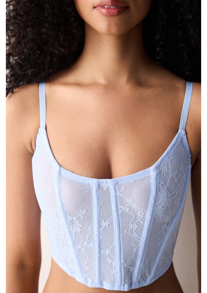 Mavi Bustiyer Kadınlar İçin Dantel Detaylı Yüksek Destekli Rahat Tasarım fiyatları