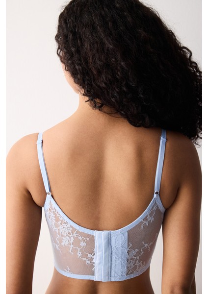 Mavi Bustiyer Kadınlar İçin Dantel Detaylı Yüksek Destekli Rahat Tasarım fırsatları