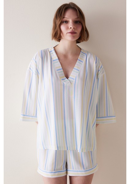 colored Stripes çok renkli şort pijama takımı