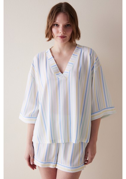 colored Stripes çok renkli şort pijama takımı fiyatları