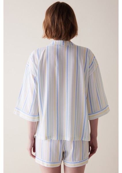 colored Stripes çok renkli şort pijama takımı indirimleri