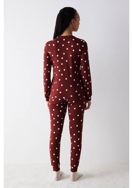 Dotted Termal Kahverengi Pantolon Pijama Takımı indirimleri