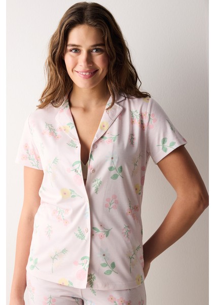 Margroted Printed Gömlek Pantolon Pembe Pijama Takımı