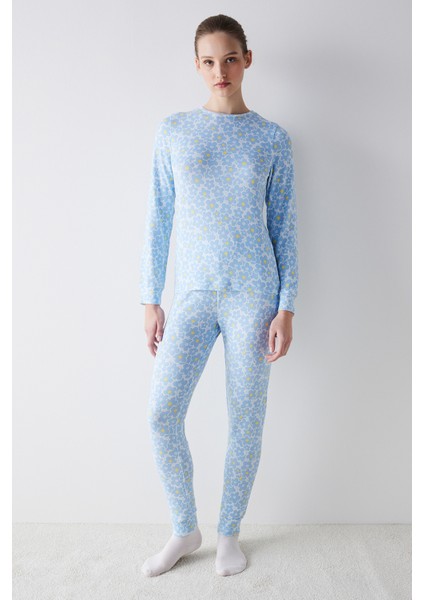 Flower Garden Termal Açık Mavi Pijama Takımı