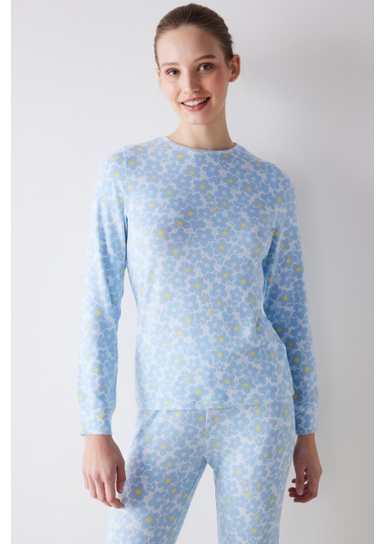 Flower Garden Termal Açık Mavi Pijama Takımı