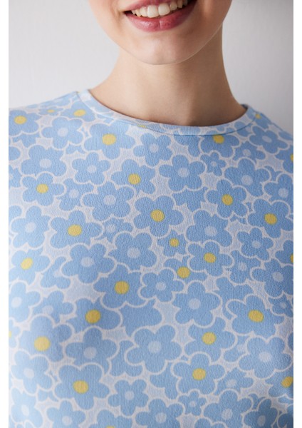 Flower Garden Termal Açık Mavi Pijama Takımı