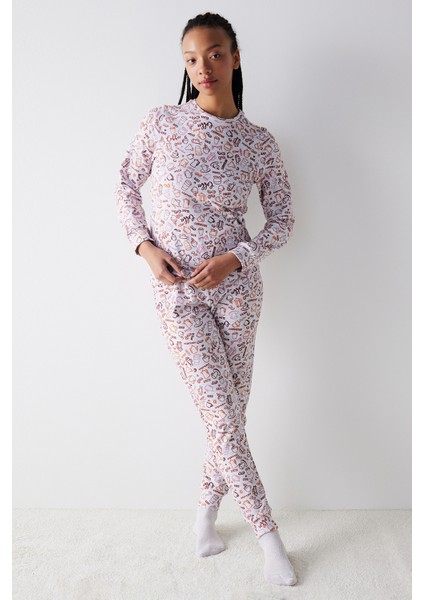 Coffee Time Polar Açık Gri Pantolon Pijama Takımı