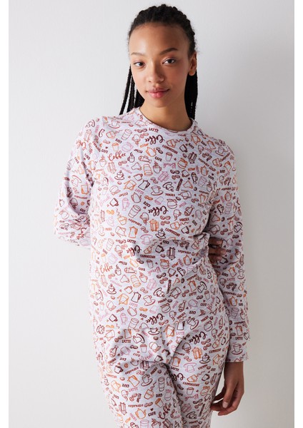 Coffee Time Polar Açık Gri Pantolon Pijama Takımı fiyatları