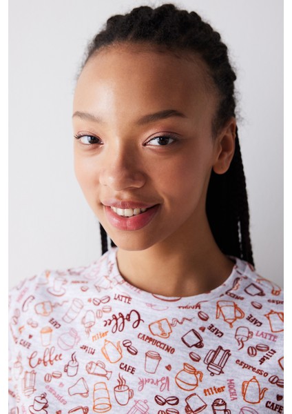 Coffee Time Polar Açık Gri Pantolon Pijama Takımı modelleri