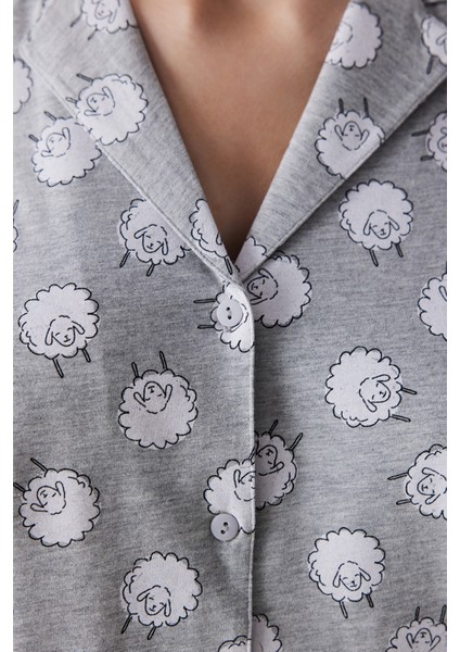 Cute Sheeps Gri Gömlek Pantolon Pijama Takımı