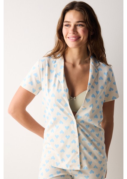 Blue Hearts Kısa Kollu Gömlek Pantolon Pijama Takımı