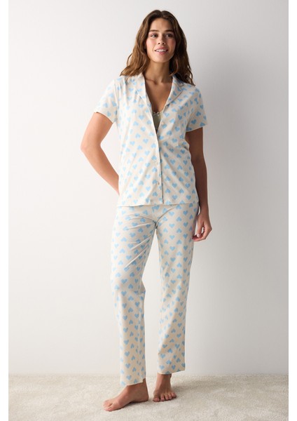 Blue Hearts Kısa Kollu Gömlek Pantolon Pijama Takımı fiyatları